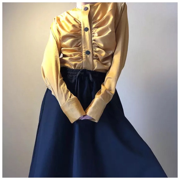 Mustard Yellow Silky Reversible Snap Top - Picture 4 of 6